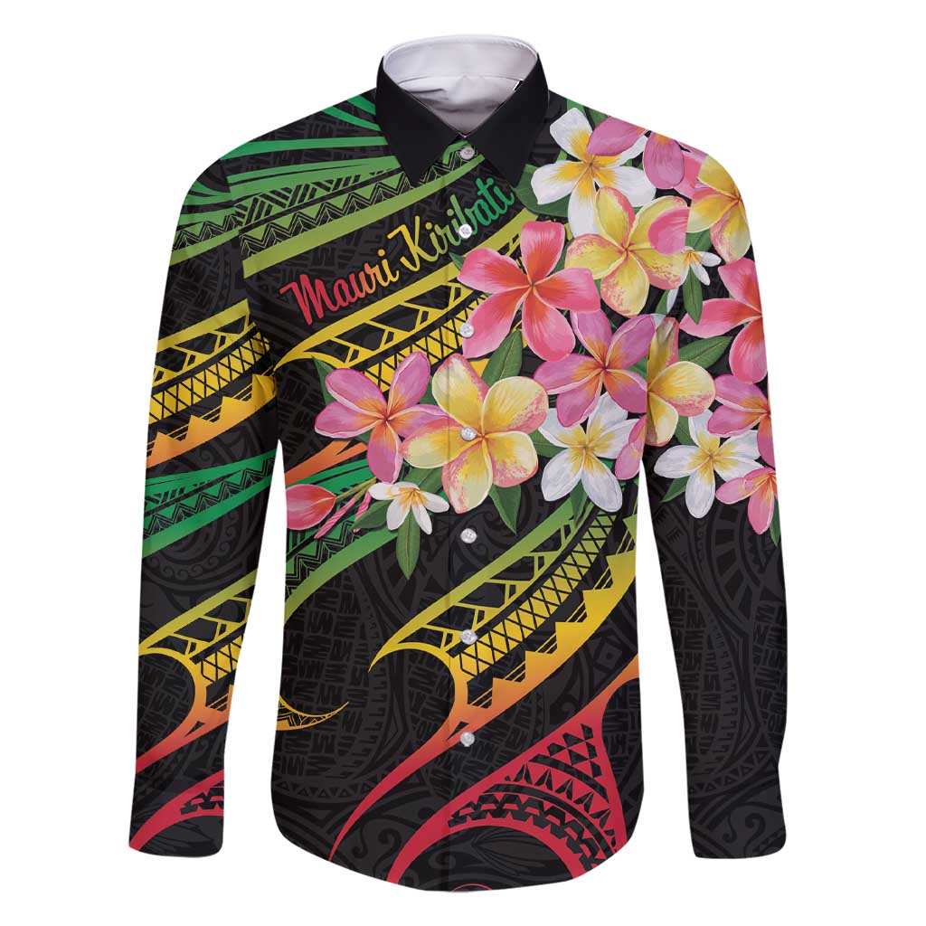 Kiribati Red Jasmine Mango Family Matching Short Sleeve Bodycon Dress and Hawaiian Shirt Reggae Polynesian Art Vibe LT9 Dad's Shirt - Long Sleeve Reggae - Polynesian Pride