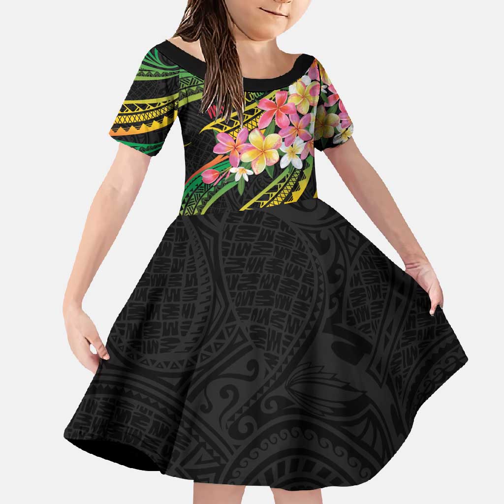 Kiribati Red Jasmine Mango Family Matching Summer Maxi Dress and Hawaiian Shirt Reggae Polynesian Art Vibe LT9 Daughter's Dress Reggae - Polynesian Pride