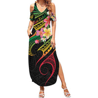 Kiribati Red Jasmine Mango Family Matching Summer Maxi Dress and Hawaiian Shirt Reggae Polynesian Art Vibe LT9 Mom's Dress Reggae - Polynesian Pride
