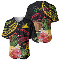 Personalised Tokelau Tropical Flowers Baseball Jersey Reggae Polynesian Art Vibe