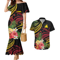 Personalised Tokelau Tropical Flowers Couples Matching Mermaid Dress and Hawaiian Shirt Reggae Polynesian Art Vibe LT9 Reggae - Polynesian Pride