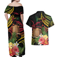 Personalised Tokelau Tropical Flowers Couples Matching Off Shoulder Maxi Dress and Hawaiian Shirt Reggae Polynesian Art Vibe LT9 - Polynesian Pride