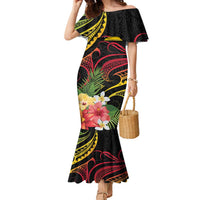Personalised Tokelau Tropical Flowers Family Matching Mermaid Dress and Hawaiian Shirt Reggae Polynesian Art Vibe LT9 Mom's Dress Reggae - Polynesian Pride