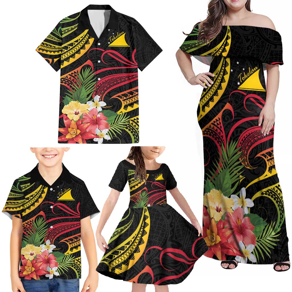 Personalised Tokelau Tropical Flowers Family Matching Off Shoulder Maxi Dress and Hawaiian Shirt Reggae Polynesian Art Vibe LT9 - Polynesian Pride