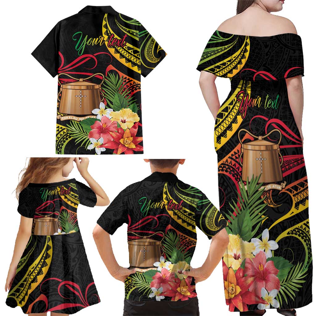 Personalised Tokelau Tropical Flowers Family Matching Off Shoulder Maxi Dress and Hawaiian Shirt Reggae Polynesian Art Vibe LT9 - Polynesian Pride
