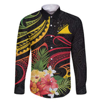 Personalised Tokelau Tropical Flowers Family Matching Off Shoulder Maxi Dress and Hawaiian Shirt Reggae Polynesian Art Vibe LT9 Dad's Shirt - Long Sleeve Reggae - Polynesian Pride