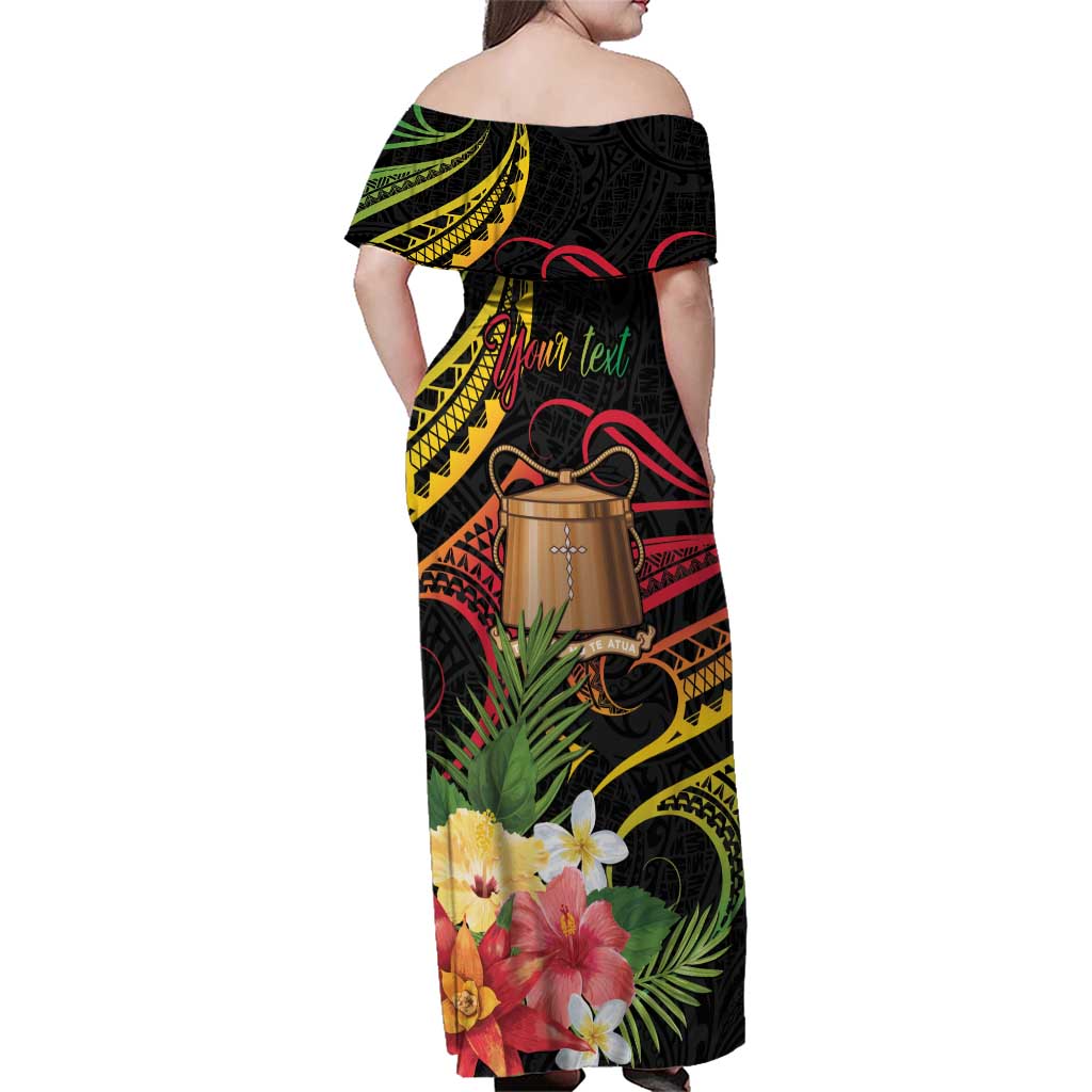 Personalised Tokelau Tropical Flowers Family Matching Off Shoulder Maxi Dress and Hawaiian Shirt Reggae Polynesian Art Vibe LT9 - Polynesian Pride