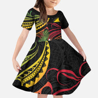 Personalised Tokelau Tropical Flowers Family Matching Puletasi and Hawaiian Shirt Reggae Polynesian Art Vibe LT9 Daughter's Dress Reggae - Polynesian Pride