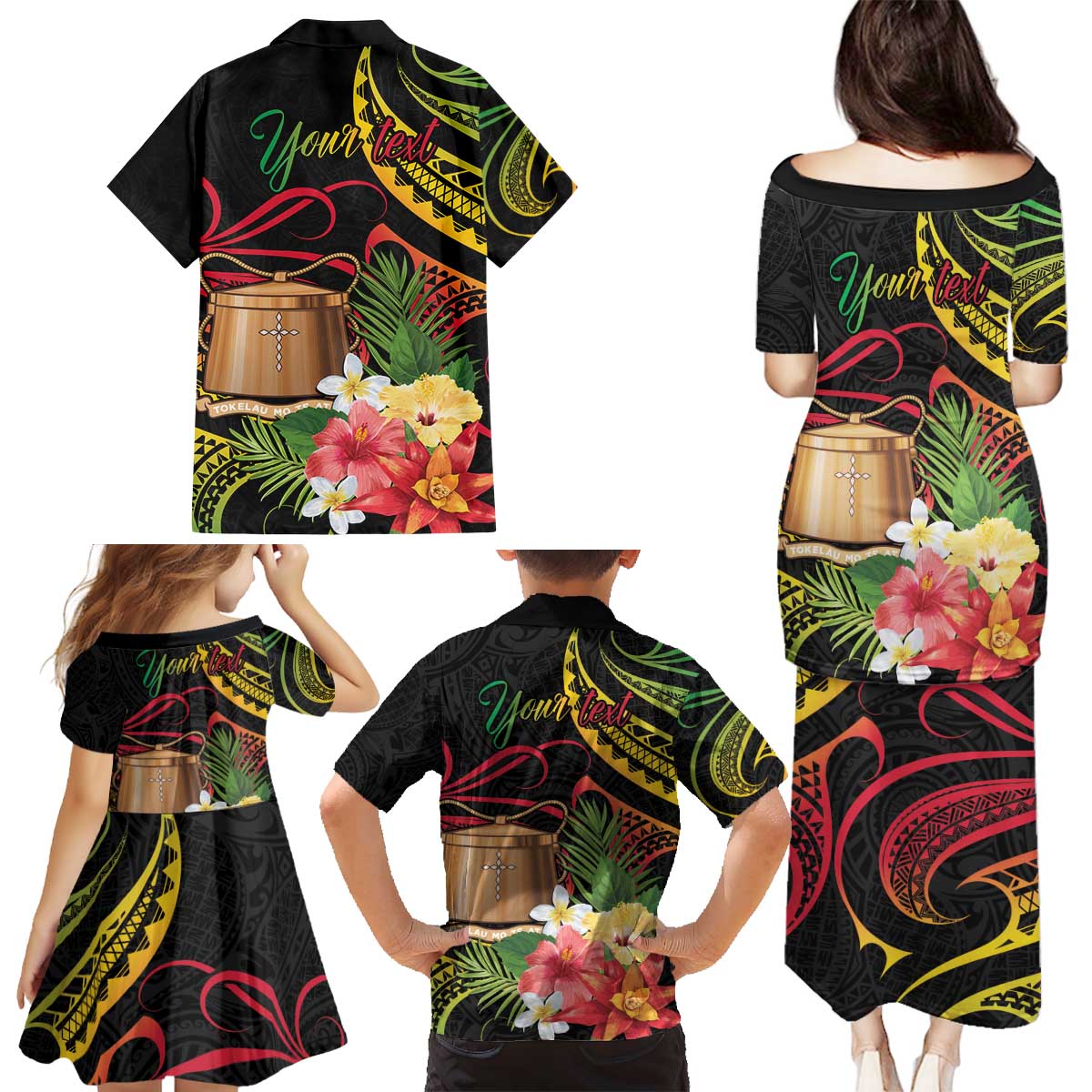 Personalised Tokelau Tropical Flowers Family Matching Puletasi and Hawaiian Shirt Reggae Polynesian Art Vibe LT9 - Polynesian Pride