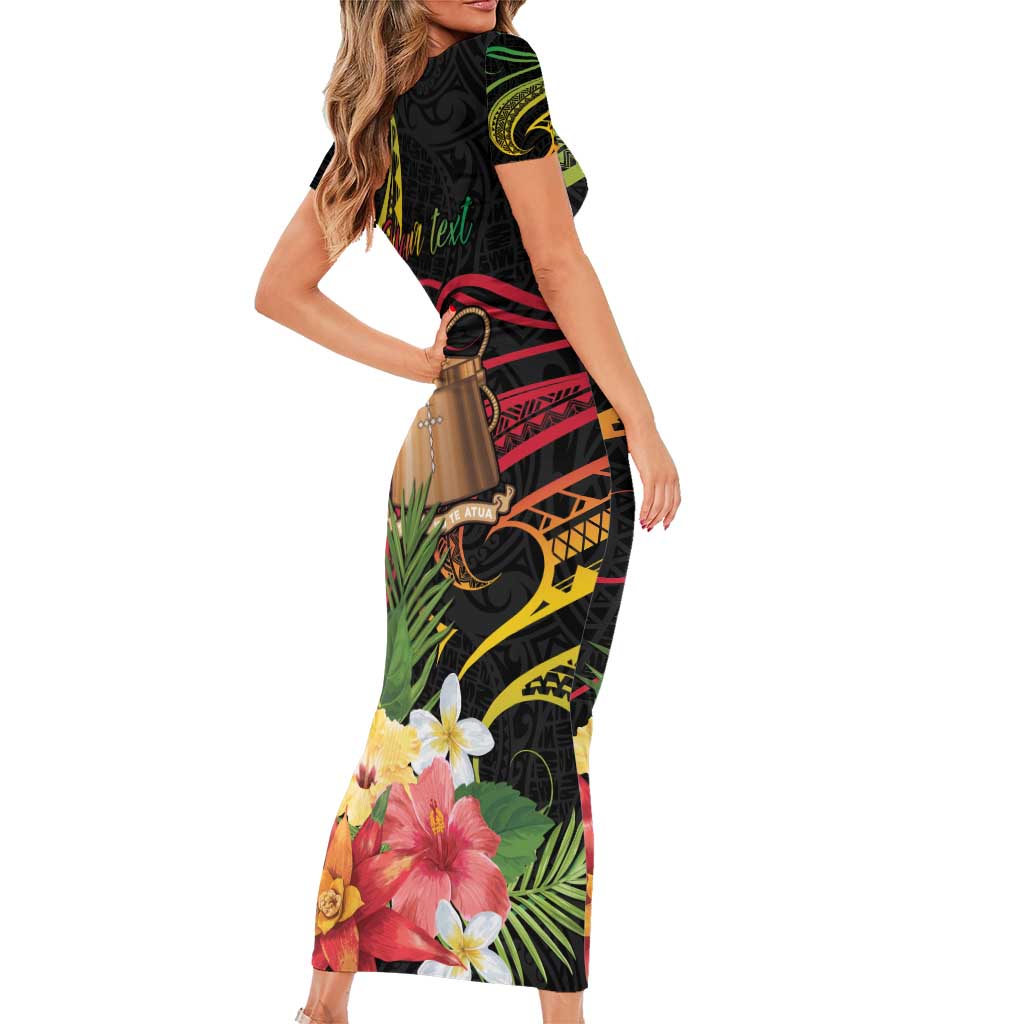 Personalised Tokelau Tropical Flowers Short Sleeve Bodycon Dress Reggae Polynesian Art Vibe LT9 - Polynesian Pride