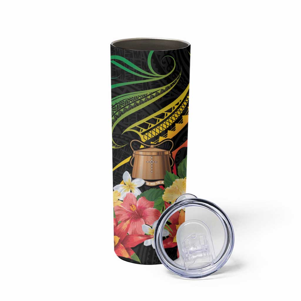 Personalised Tokelau Tropical Flowers Skinny Tumbler Reggae Polynesian Art Vibe LT9 - Polynesian Pride