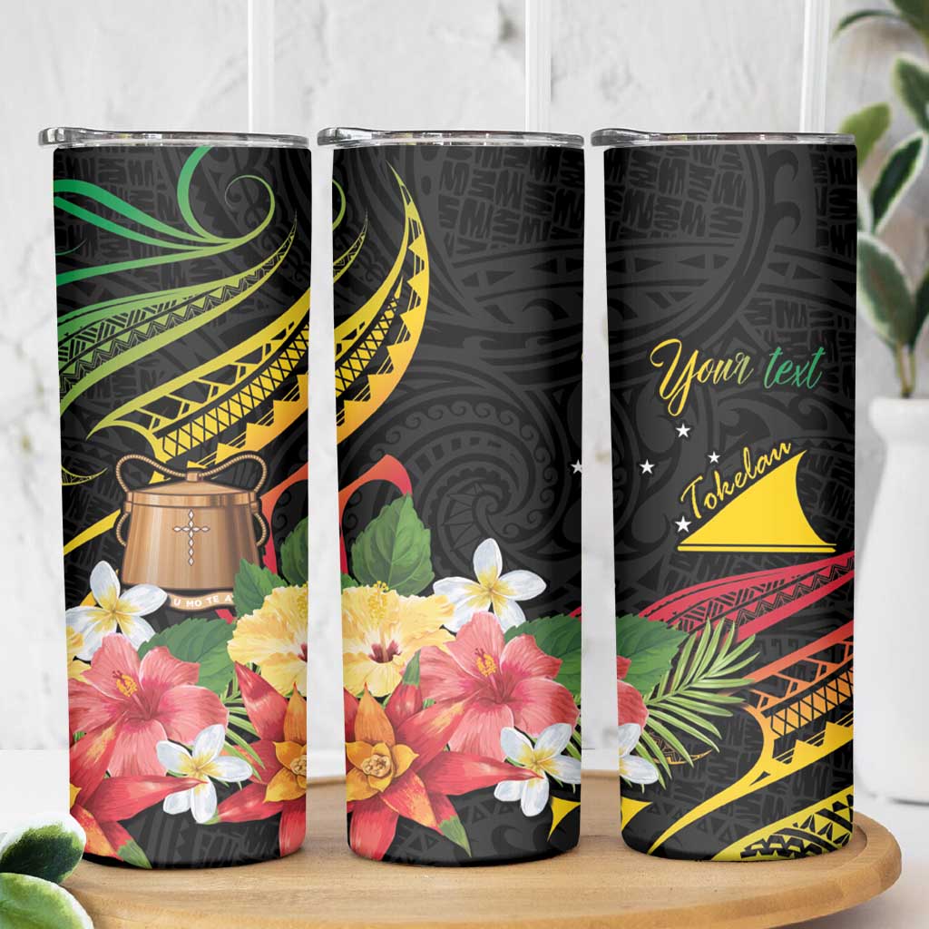 Personalised Tokelau Tropical Flowers Skinny Tumbler Reggae Polynesian Art Vibe LT9 - Polynesian Pride