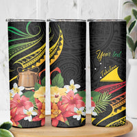Personalised Tokelau Tropical Flowers Skinny Tumbler Reggae Polynesian Art Vibe LT9 - Polynesian Pride