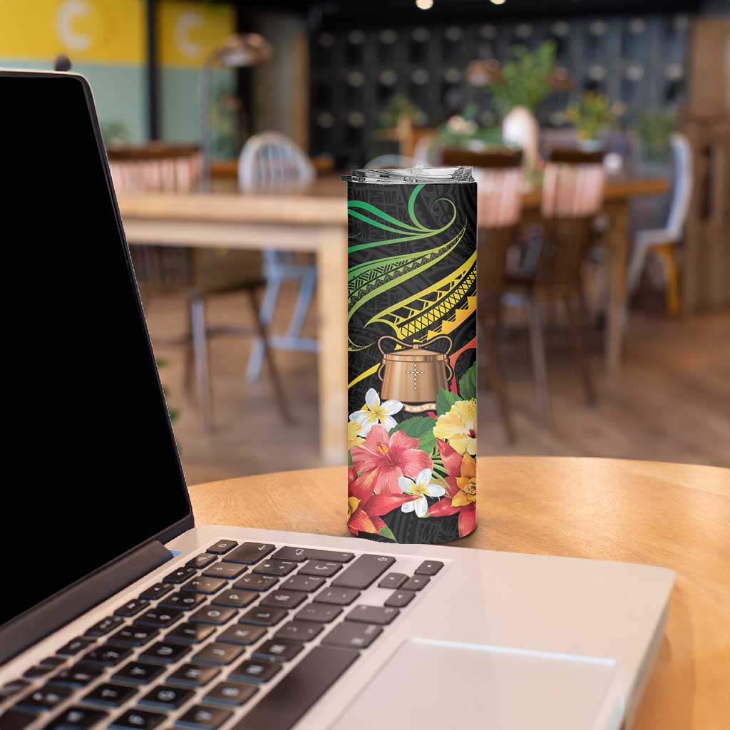 Personalised Tokelau Tropical Flowers Skinny Tumbler Reggae Polynesian Art Vibe LT9 - Polynesian Pride