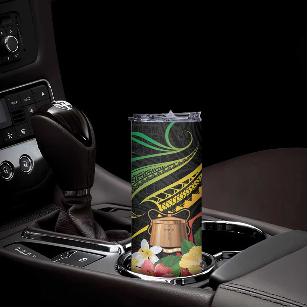 Personalised Tokelau Tropical Flowers Skinny Tumbler Reggae Polynesian Art Vibe LT9 - Polynesian Pride