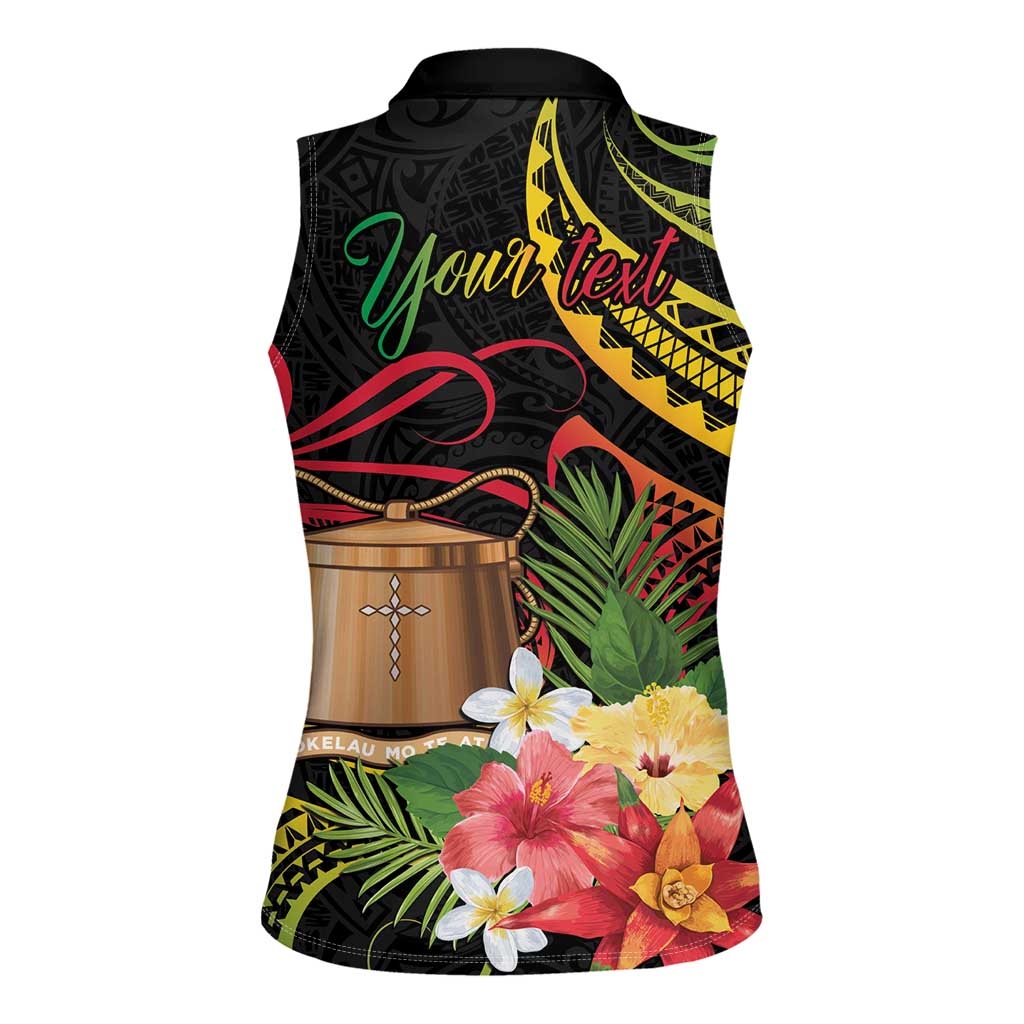 Personalised Tokelau Tropical Flowers Women Sleeveless Polo Shirt Reggae Polynesian Art Vibe