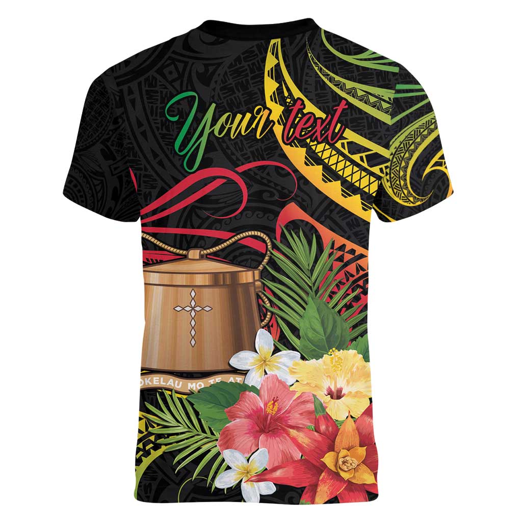 Personalised Tokelau Tropical Flowers Women V-Neck T-Shirt Reggae Polynesian Art Vibe LT9 - Polynesian Pride