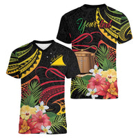 Personalised Tokelau Tropical Flowers Women V-Neck T-Shirt Reggae Polynesian Art Vibe LT9 - Polynesian Pride
