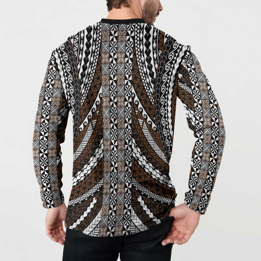 Brown Tongan Polynesian Tribal Button Sweatshirt - Polynesian Pride