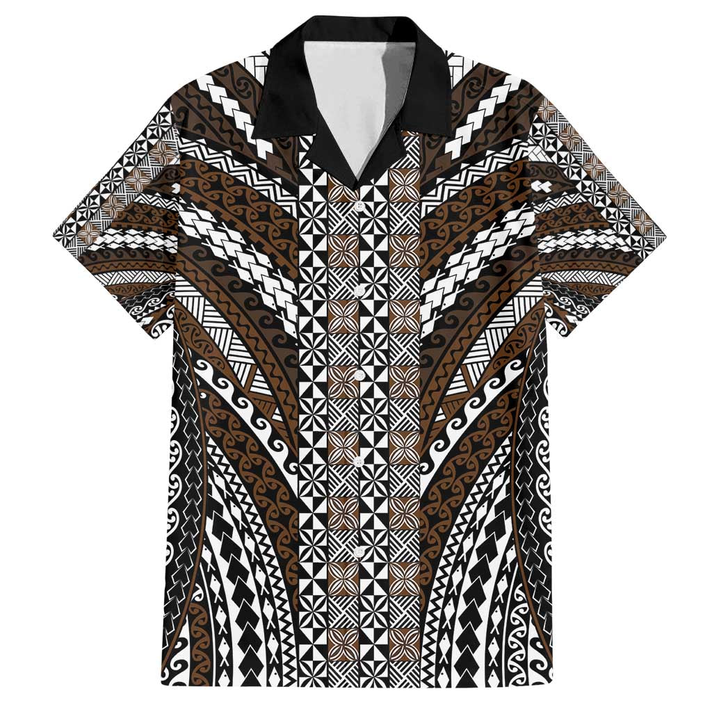 Brown Tongan Polynesian Tribal Family Matching Long Sleeve Bodycon Dress and Hawaiian Shirt LT9 Dad's Shirt - Short Sleeve Brown - Polynesian Pride