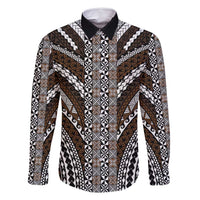 Brown Tongan Polynesian Tribal Family Matching Long Sleeve Bodycon Dress and Hawaiian Shirt LT9 Dad's Shirt - Long Sleeve Brown - Polynesian Pride