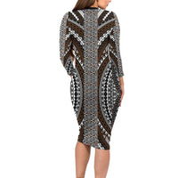 Brown Tongan Polynesian Tribal Family Matching Long Sleeve Bodycon Dress and Hawaiian Shirt LT9 - Polynesian Pride