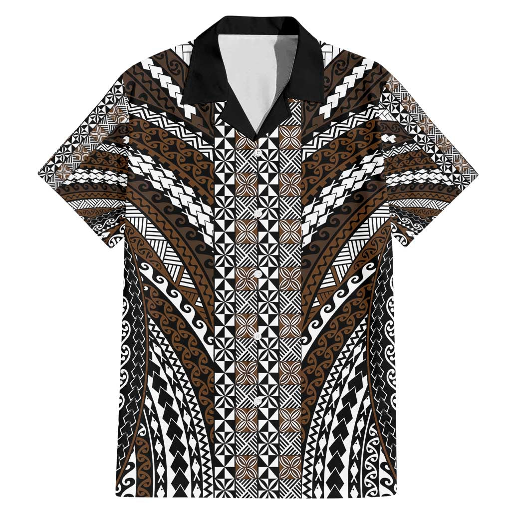 Brown Tongan Polynesian Tribal Family Matching Mermaid Dress and Hawaiian Shirt LT9 Dad's Shirt - Short Sleeve Brown - Polynesian Pride