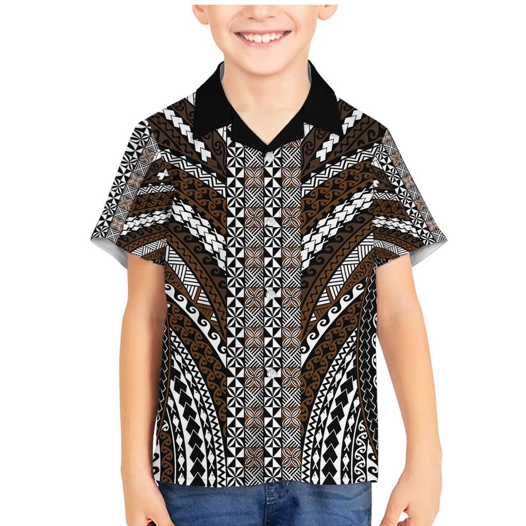 Brown Tongan Polynesian Tribal Family Matching Mermaid Dress and Hawaiian Shirt LT9 Son's Shirt Brown - Polynesian Pride