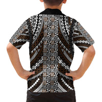 Brown Tongan Polynesian Tribal Family Matching Off The Shoulder Long Sleeve Dress and Hawaiian Shirt LT9 - Polynesian Pride