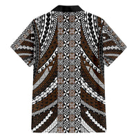 Brown Tongan Polynesian Tribal Family Matching Off The Shoulder Long Sleeve Dress and Hawaiian Shirt LT9 - Polynesian Pride