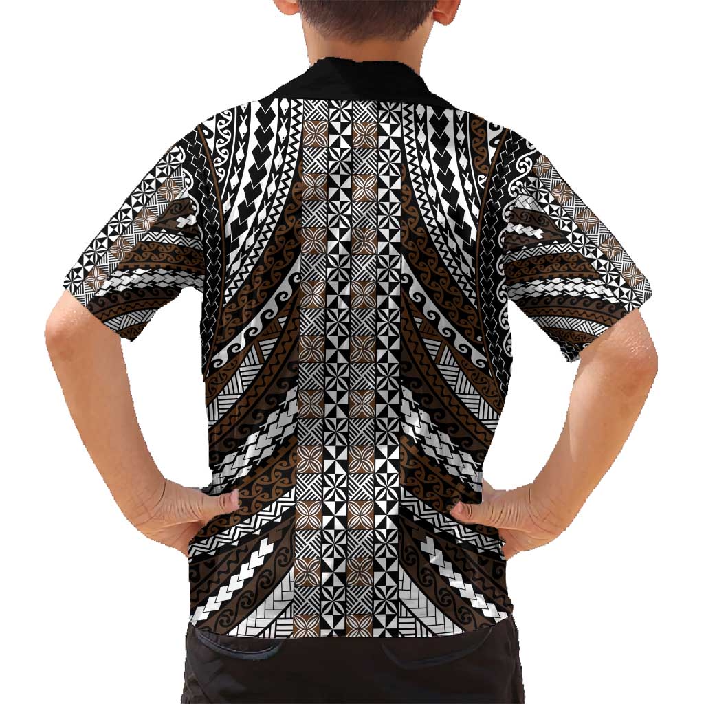 Brown Tongan Polynesian Tribal Family Matching Off Shoulder Maxi Dress and Hawaiian Shirt LT9 - Polynesian Pride