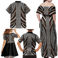 Brown Tongan Polynesian Tribal Family Matching Off Shoulder Maxi Dress and Hawaiian Shirt LT9 - Polynesian Pride