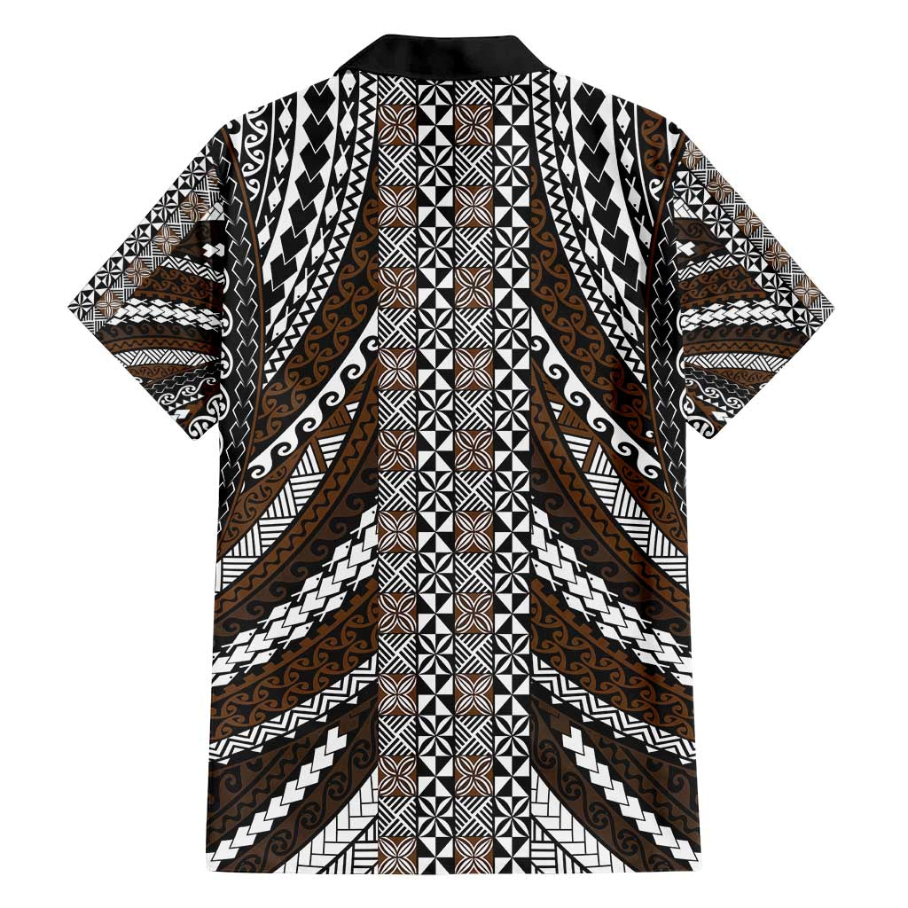 Brown Tongan Polynesian Tribal Family Matching Off Shoulder Maxi Dress and Hawaiian Shirt LT9 - Polynesian Pride