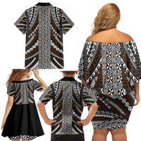 Brown Tongan Polynesian Tribal Family Matching Off Shoulder Short Dress and Hawaiian Shirt LT9 - Polynesian Pride