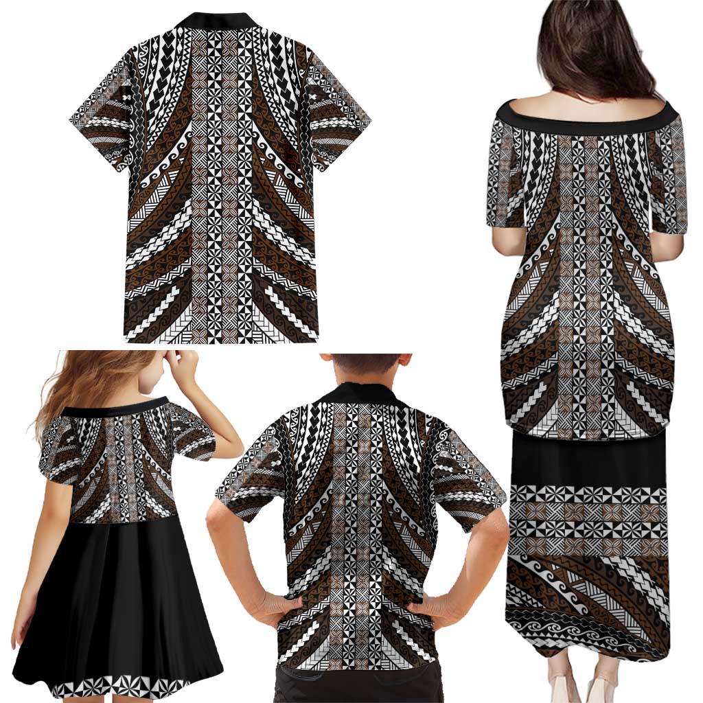 Brown Tongan Polynesian Tribal Family Matching Puletasi and Hawaiian Shirt LT9 - Polynesian Pride