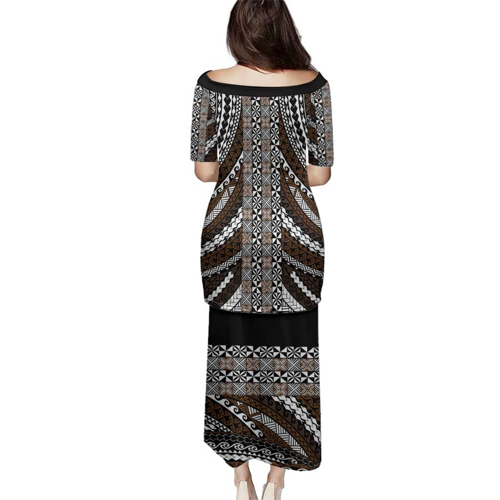 Brown Tongan Polynesian Tribal Family Matching Puletasi and Hawaiian Shirt LT9 - Polynesian Pride