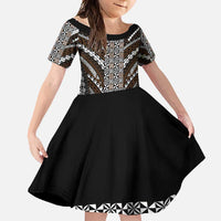 Brown Tongan Polynesian Tribal Family Matching Short Sleeve Bodycon Dress and Hawaiian Shirt LT9 Daughter's Dress Brown - Polynesian Pride
