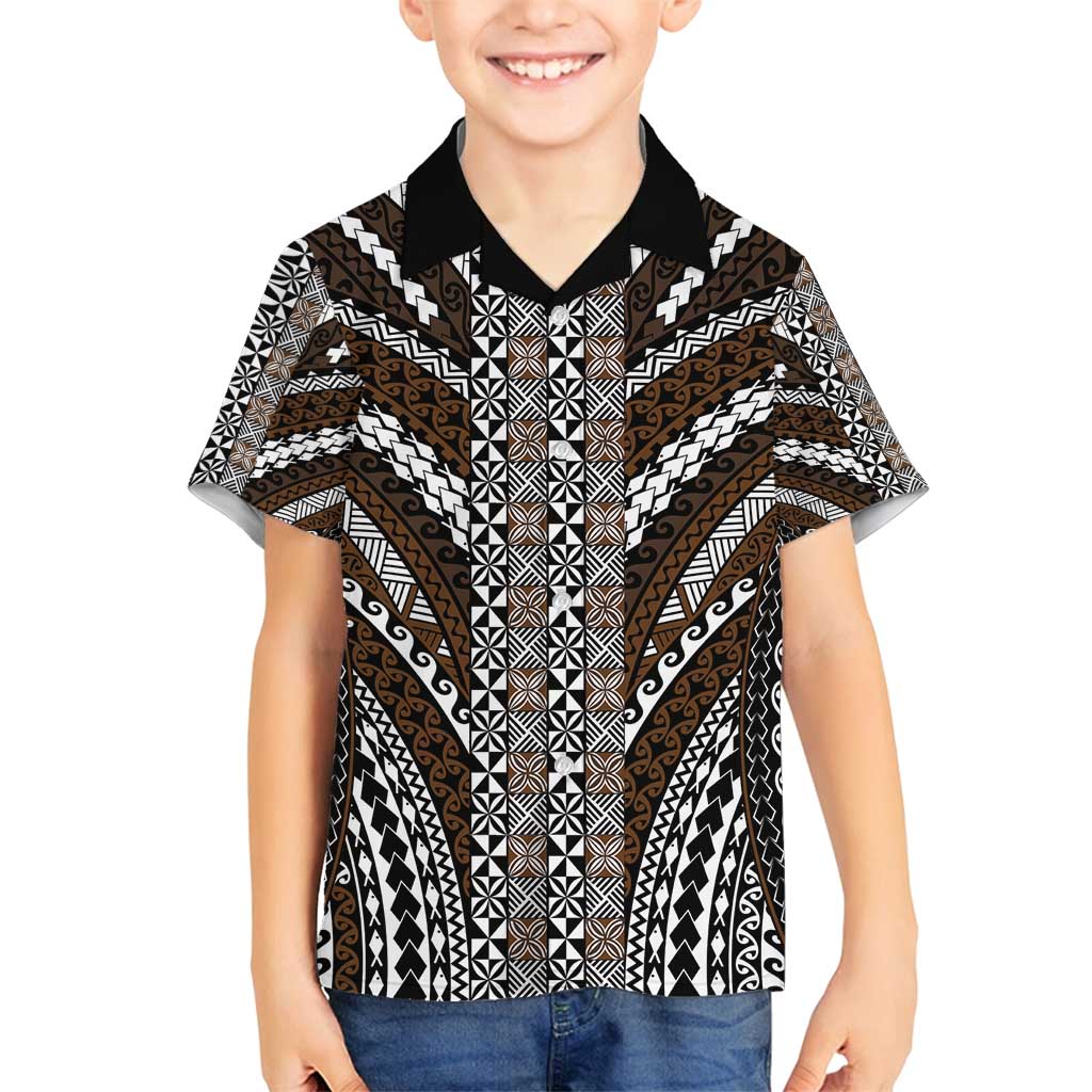 Brown Tongan Polynesian Tribal Family Matching Summer Maxi Dress and Hawaiian Shirt LT9 Son's Shirt Brown - Polynesian Pride