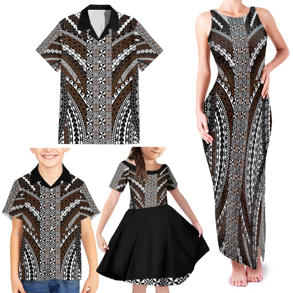 Brown Tongan Polynesian Tribal Family Matching Tank Maxi Dress and Hawaiian Shirt LT9 - Polynesian Pride
