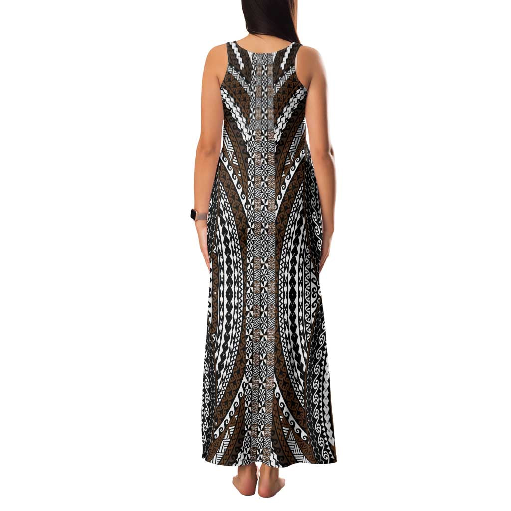 Brown Tongan Polynesian Tribal Family Matching Tank Maxi Dress and Hawaiian Shirt LT9 - Polynesian Pride