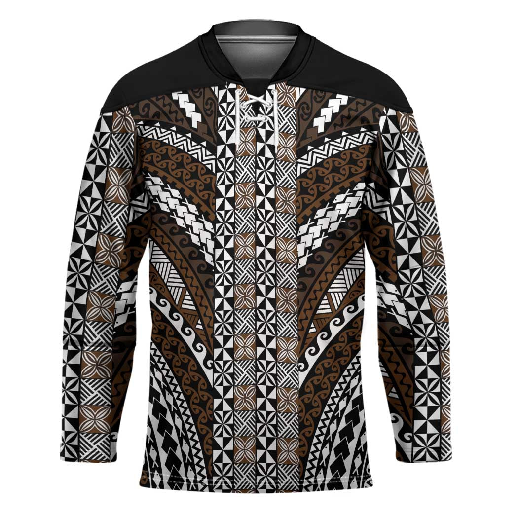 Brown Tongan Polynesian Tribal Hockey Jersey LT9 Unisex Brown - Polynesian Pride
