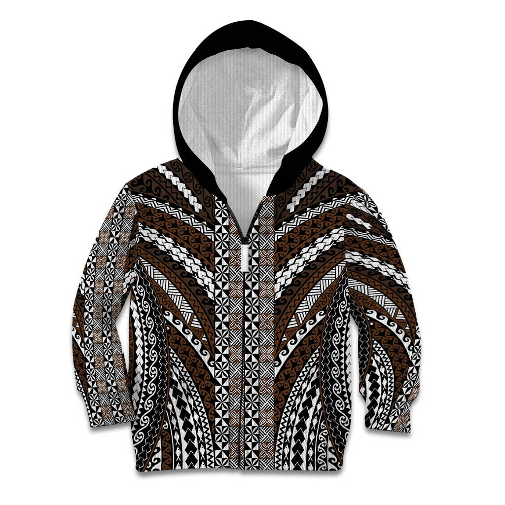 Brown Tongan Polynesian Tribal Kid Hoodie LT9 Zip Hoodie Brown - Polynesian Pride