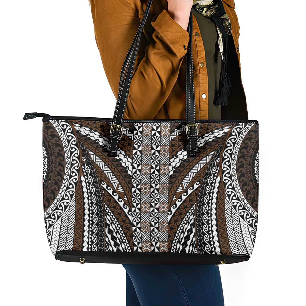 Brown Tongan Polynesian Tribal Leather Tote Bag - Polynesian Pride