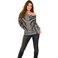 Brown Tongan Polynesian Tribal Off Shoulder Sweater - Polynesian Pride