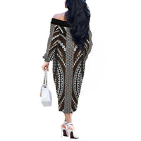 Brown Tongan Polynesian Tribal Off The Shoulder Long Sleeve Dress - Polynesian Pride