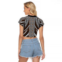 Brown Tongan Polynesian Tribal Raglan Cropped T Shirt - Polynesian Pride