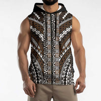 Brown Tongan Polynesian Tribal Sleeveless Zip Hoodie - Polynesian Pride