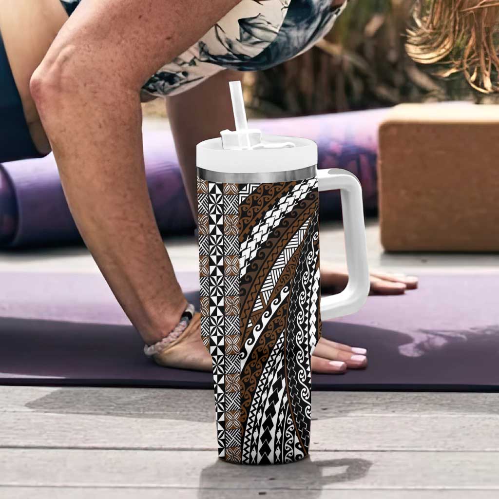Brown Tongan Polynesian Tribal Tumbler With Handle - Polynesian Pride