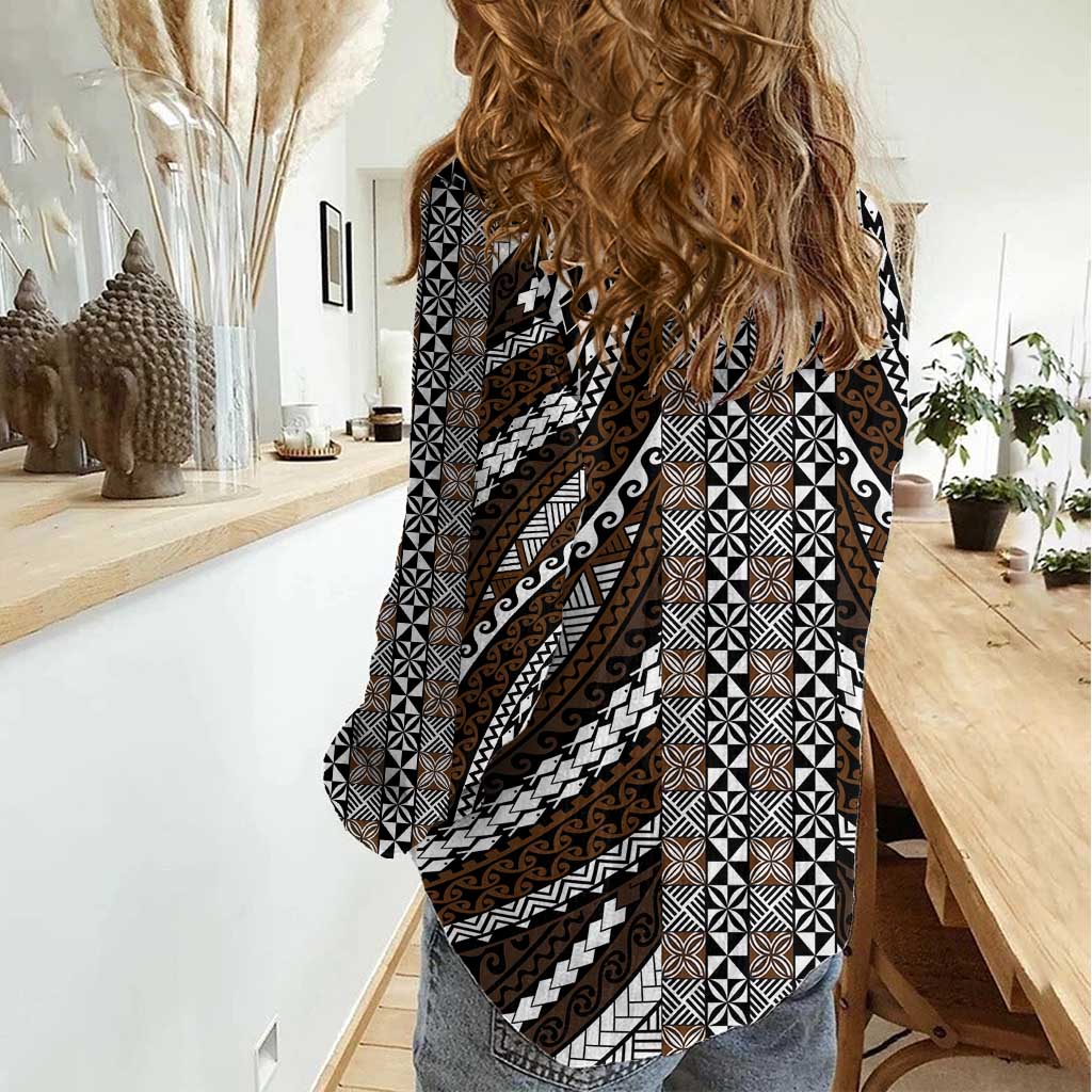Brown Tongan Polynesian Tribal Women Casual Shirt - Polynesian Pride