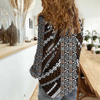 Brown Tongan Polynesian Tribal Women Casual Shirt - Polynesian Pride